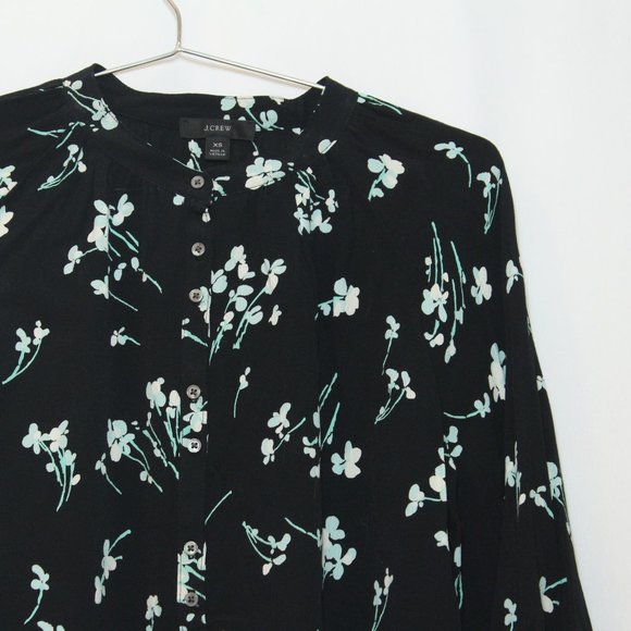J Crew Long Sleeve Popover Shirt Black Floral - Picture 2 of 4